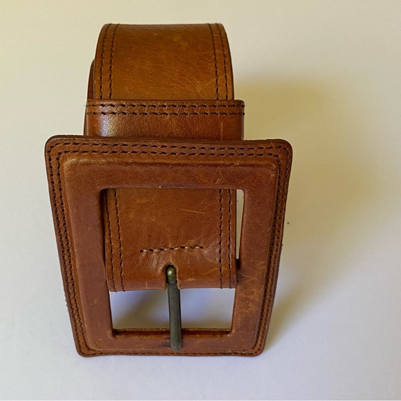 Vintage Brown Leather Belt Large Square Buckle Banana Republic - Picture 4 of 11